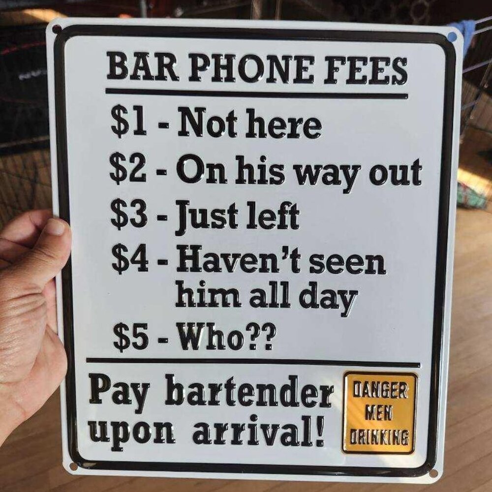 Brand New Ande Rooney Bar Phone Fees Heavily Embossed Tin Sign